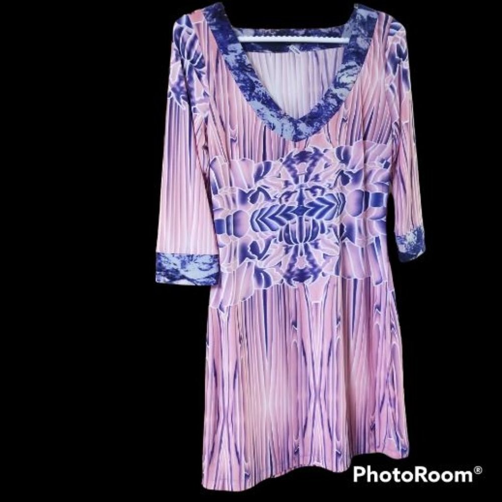 BCBGMaxAzria Women’s V-Neck Tunic Dress – Multicolor Abstract Print – Size M